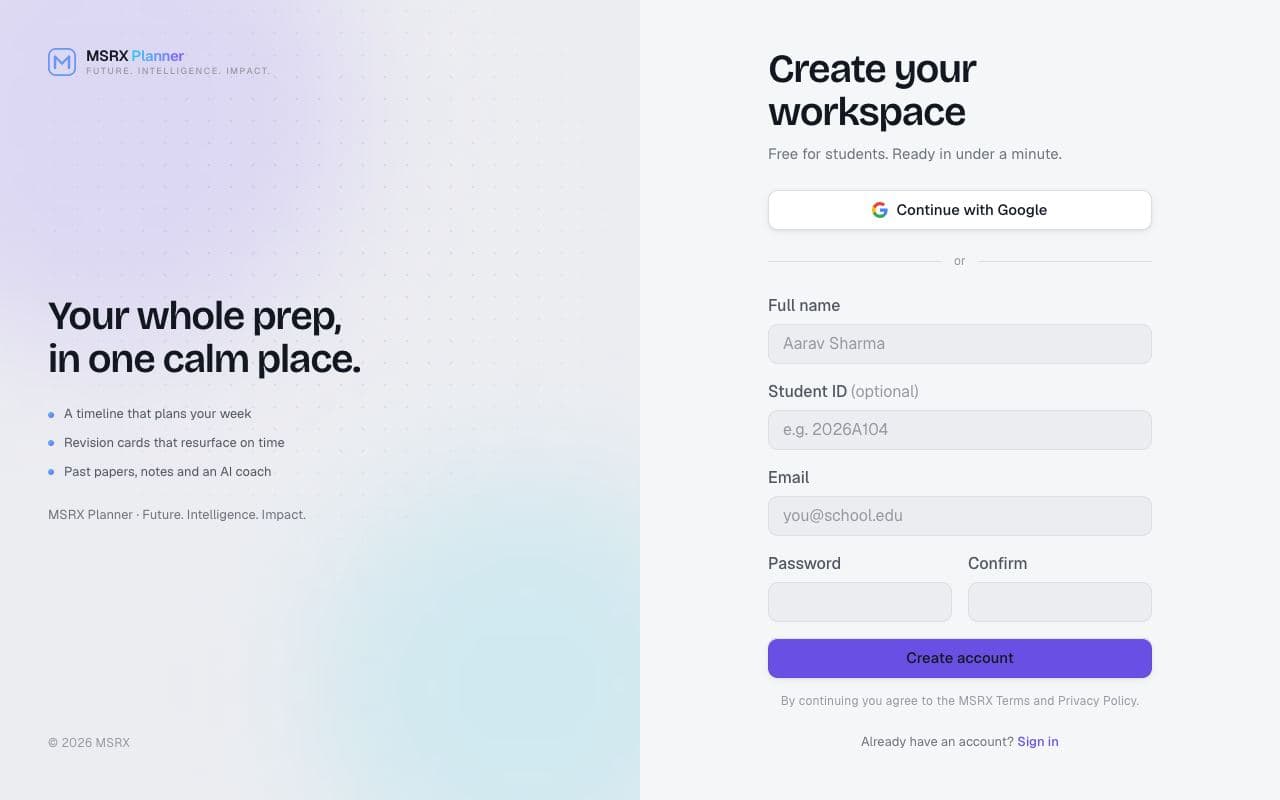 The sign-up page: continue with Google or use email